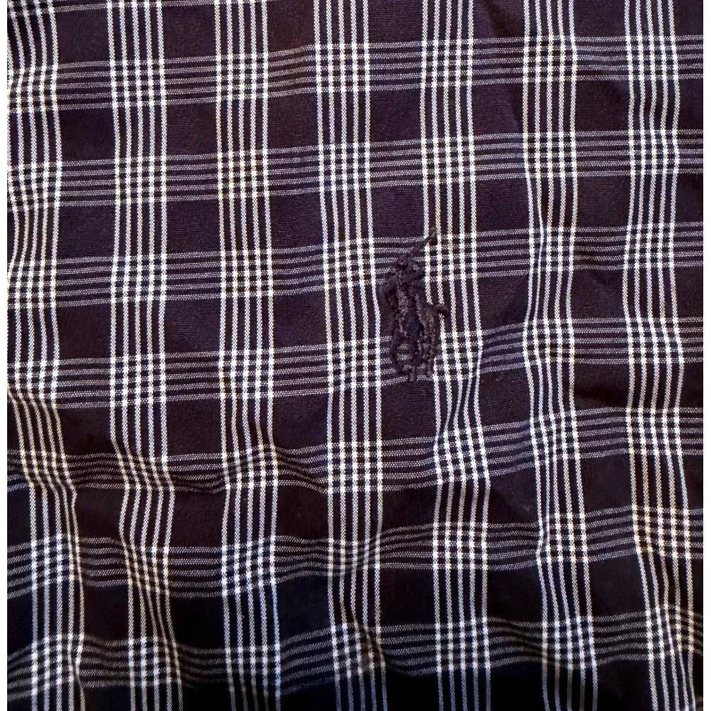 Polo Ralph Lauren Mens Navy Blue White Plaid Button Down Shirt Long Sleeve XL
